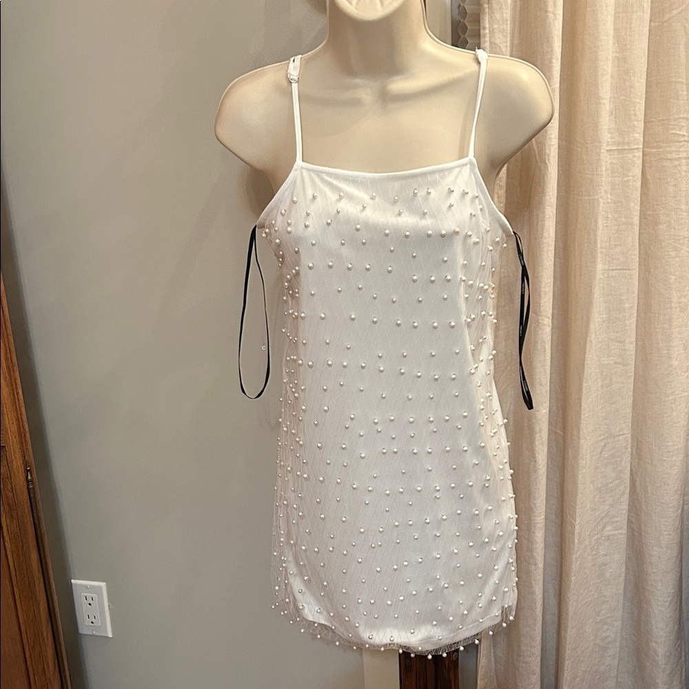 Forever 21 White Mini Dress with Pearl Accents
